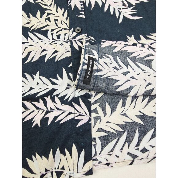Club Monaco Slim Fit Size Large Mens Black Floral Short Sleeve Button Down Shirt - Picture 7 of 10